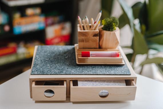 Desktop organizer with drawers, Wood desk organizer, Desk accessories Father day gift, Wood desk drawers, Desk tray Graduation gift by PromiDesign