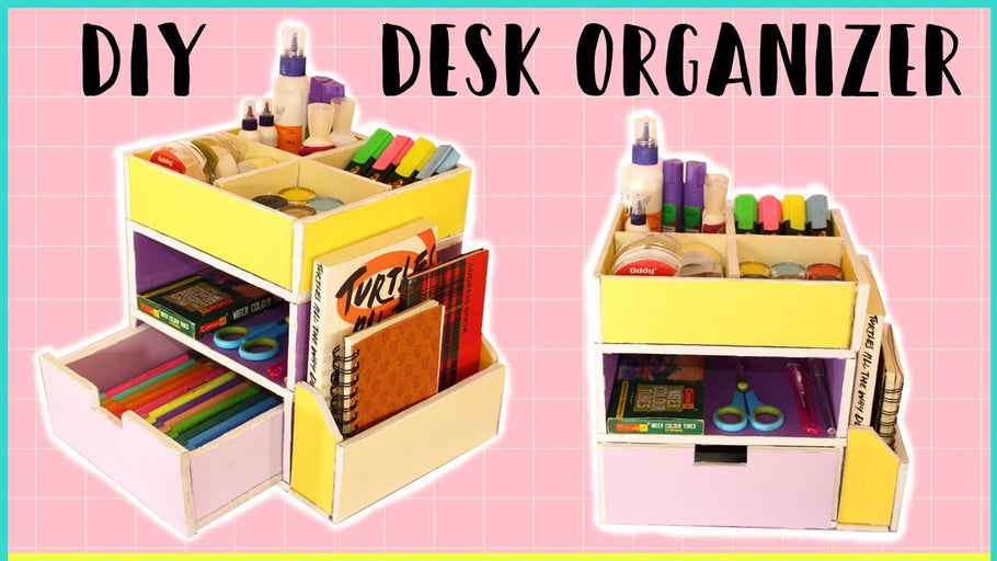 DIY : DESK ORGANIZER USING CARDBOARD Materials needed : - Cardboard - X-acto knife - Scissors - Hot glue - Glue stick - Colored sheets - Masking tape ...