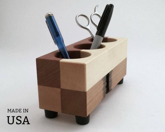 Wooden Pencil Holder Desk Organizer By Andrewsreclaimed Artnasco