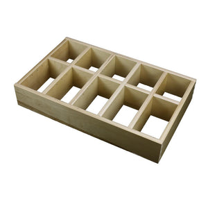 5 Section Adjustable Divider (up to 15 cubicles) organizer insert.  Interior Drawer Dimension Range: Width 12" to 24', Depth 8" to 16", Height 2" to 6".