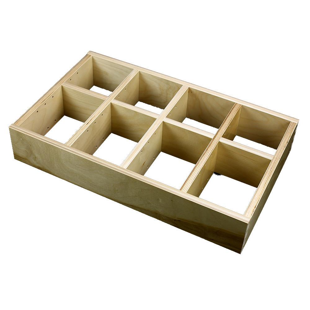 4 Section Adjustable Divider (up to 12 cubicles) organizer insert.  Interior Drawer Dimension Range: Width 12