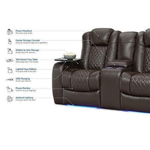 Load image into Gallery viewer, Try seatcraft anthem home theater seating leather power recline loveseat with center storage console powered headrests storage and cupholders brown