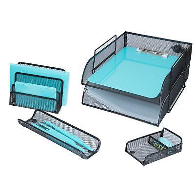 5 Piece Wire Mesh Desk Organizer Set – Black Office Desk Organizers for Women...