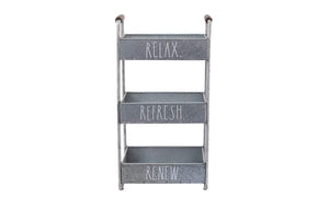 Rae Dunn 3 Tier Desk Organizer - Galvanized Steel Caddy with Wood Accents, Tabletop or Floor Standing Design - Chic and Stylish Metal Storage Bin for Office, Home or Kitchen