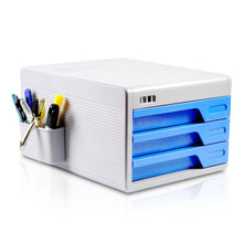 Load image into Gallery viewer, Amazon locking drawer cabinet desk organizer home office desktop file storage box w 3 lock drawers great for filing organizing paper documents tools kids craft supplies serenelife slfcab10