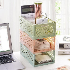 Multifunction Folding Desk Supplies Organizer Cosmetics Stationery Hollow Storage Box