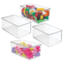 Load image into Gallery viewer, Storage mdesign stackable closet plastic storage bin box with lid container for organizing childs kids toys action figures crayons markers building blocks puzzles crafts 5 high 4 pack clear