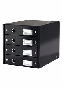 Leitz Click & Store Storage Box, 4 Drawer, Collapsible, Stackable, Patented Design, Bin, Cabinet, Desk Organizer, Black (60490095)