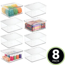 Load image into Gallery viewer, Select nice mdesign stackable plastic craft sewing crochet storage container bin with attached lid compact organizer and holder for thread beads ribbon glitter clay small 3 high 8 pack clear