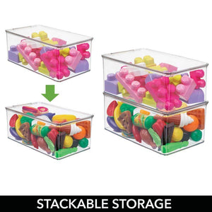 Top rated mdesign stackable closet plastic storage bin box with lid container for organizing childs kids toys action figures crayons markers building blocks puzzles crafts 5 high 4 pack clear