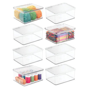 Purchase mdesign stackable plastic craft sewing crochet storage container bin with attached lid compact organizer and holder for thread beads ribbon glitter clay small 3 high 8 pack clear