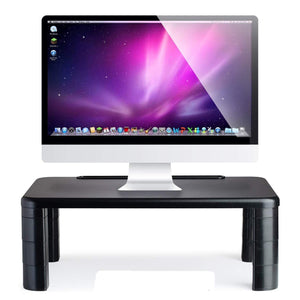 Computer Desk Monitor Stand Riser with Height Adjustable Feet - Office Storage Organizer, Shelf for Desktop, Printer, Screen, TV, Tablet Holder - Black | 4 Pack
