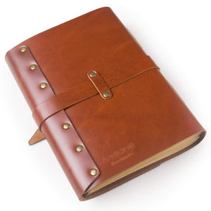 Buy ancicraft classic genuine leather journal with strap buckle handmade a5 lined craft paper red brown with gift box red brown a55 8x8 3inch lined craft paper