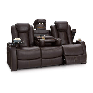 Organize with seatcraft 162e51151559 v1 omega home theater seating leather gel recline sofa with adjustable powered headrests fold down table and lighted cup holders brown