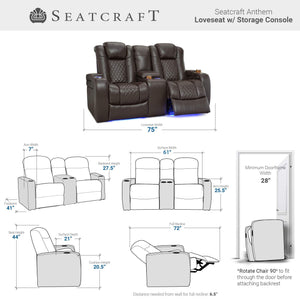 Storage organizer seatcraft anthem home theater seating leather power recline loveseat with center storage console powered headrests storage and cupholders brown