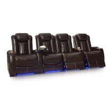 Load image into Gallery viewer, Best seatcraft delta home theater seating leather power recline powered headrests and built in soundshaker row of 4 center loveseat brown