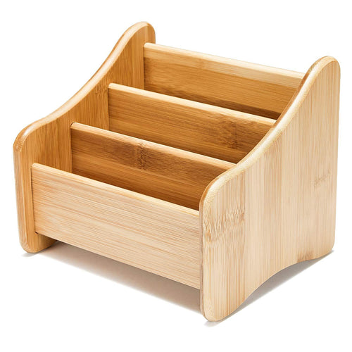 100% Natural Bamboo Desk Organizer, Premium Remote Control Caddy with 3 Compartments & 1 Drawer, Great for Desk, Vanity, Tabletop in Home or Office (with Drawer)