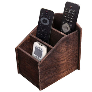 Rustic 3-Slot Wooden Remote Control Holder