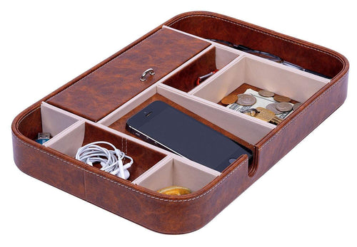 Makuzo Nightstand Organizer and Valet Tray for Men and Women - Charging Station with 8 Compartments and Privacy Lid for Office, Kitchen Dresser and Bedroom