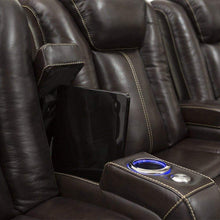 Load image into Gallery viewer, Budget seatcraft delta home theater seating leather power recline powered headrests and built in soundshaker row of 4 center loveseat brown