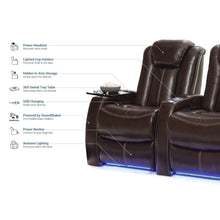 Load image into Gallery viewer, Buy now seatcraft delta home theater seating leather power recline powered headrests and built in soundshaker row of 4 center loveseat brown