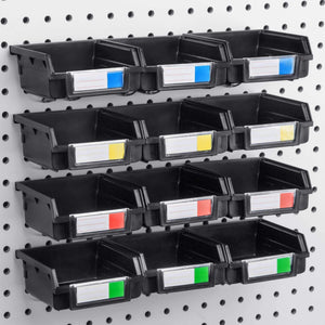 Try pegboard bins 12 pack black hooks to any peg board organize hardware accessories attachments workbench garage storage craft room tool shed hobby supplies small parts