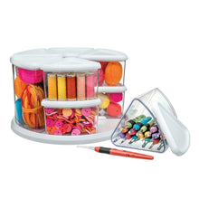 Load image into Gallery viewer, Select nice deflecto rotating carousel craft storage organizer 9 canister configuration includes 3 and 6 canisters removable clear white lids 3901cr
