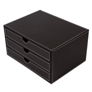 UBaymax Multi-functional 3 Drawer Leather Desk Organizer File Cabinet Office Supplies Desktop Storage Jewelry Organizer Box with Drawer (Black)