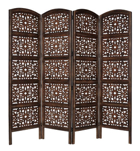 Selection rajasthan antique brown 4 panel handcrafted wood room divider screen 72x80 intricately carved on both sides reversible hides clutter adds decor divides the room antique brown rajasthan
