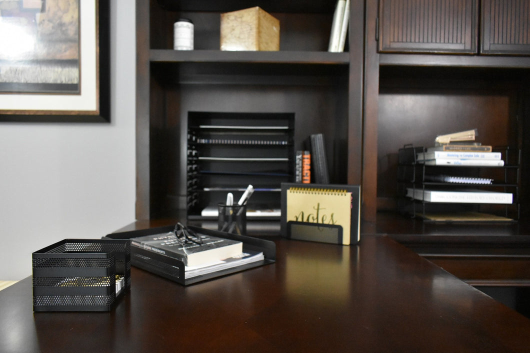 Blu Monaco Black Desk Organizer For Men - Set of 4 Pieces - Letter - Mail Organizer, Sticky Note Holder, Pen Cup, Paper - Document Tray - Black