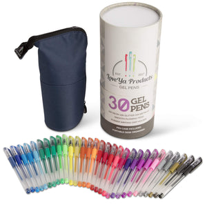 30 Gel Pen Gift Set, Neon, Glitter, Metallic & Pastel with Portable Desk Organiser Pen Case by LoveYa Products