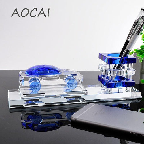 K9 blue car Crystal Pen Pencils Holder Remote Control Case Box Business Card Stand Desk Organizer Set Office Table Accessories