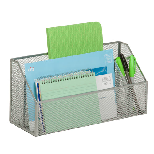 3-Compartment Desk Organizer, Silver