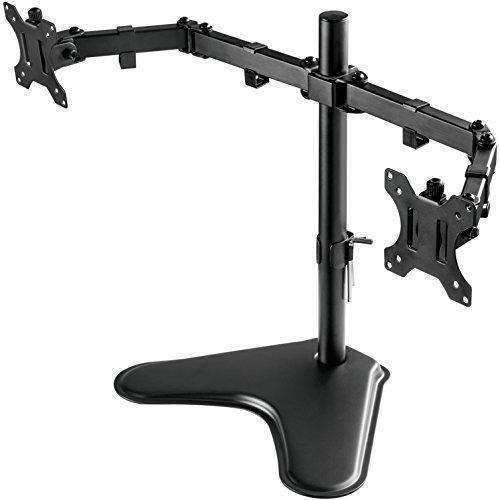 Dual Monitor Stand, Free Standing Height Adjustable Two Arm Monitor Mount For Two 13 To 32 Inch Lcd Screens With Swivel And Tilt, 17.6Lbs Per Arm By Huanuo