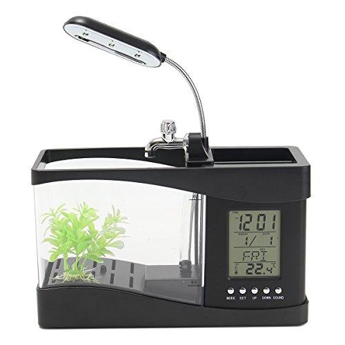 Caveen Mini USB LCD Desktop Lamp Light Fish Tank Aquarium LED Clock with 6 modes of tranquil nature sounds, fish tank ornaments.
