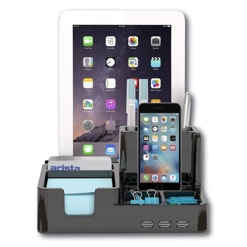 All-In-One Desk Organizer & Docking Station/Stand for Tablets/Smartphones with 3 USB ports